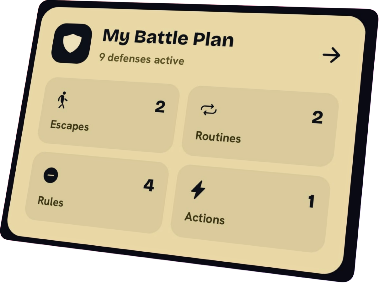 The app's battle plan screen, listing the triggers you have chosen to remove