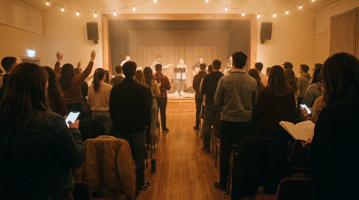 Young adults worshipping together